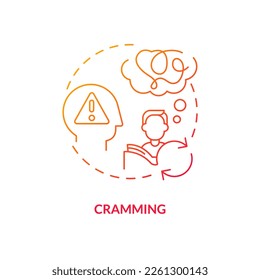 Cramming red gradient concept icon. Ineffective studying. Overload mind. Learn without understanding abstract idea thin line illustration. Isolated outline drawing. Myriad Pro-Bold font used