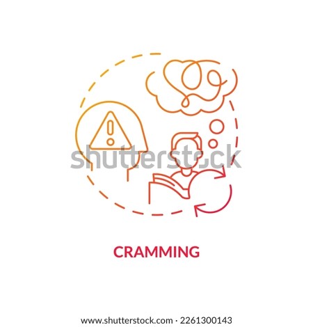 Cramming red gradient concept icon. Ineffective studying. Overload mind. Learn without understanding abstract idea thin line illustration. Isolated outline drawing. Myriad Pro-Bold font used