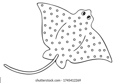 Cramp-fish. Orlyak. Vector illustration. Outline on a white isolated background. Cartilaginous fish with a long tail. Inhabitant of the ocean. Hand drawing style. Sketch. Coloring book for children.