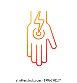 Cramps in arms and legs gradient linear vector icon. Acute joint pain in arm. Ache from injury, muscle strain. Thin line color symbols. Modern style pictogram. Vector isolated outline drawing
