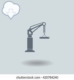 Cran icon with shadow. Cloud of download with arrow.