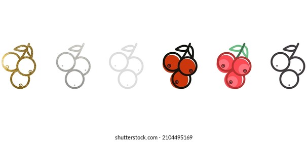 Cuernos.  Berry. Icono. Colección de arándanos de diferentes estilos. Patrón de contorno. Disponible en oro, plata, blanco, gris, negro. Gráficos lineales. Doodles. Emblema, insignia, silueta. Vector