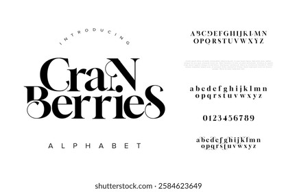 Cranberries typography beauty fashion elegant minimalist serif italic fonts decorative wedding vintage retro logos. Minimal luxury font alphabet logo. Vector illustration