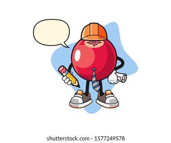 Cranberry architect with speech bubble cartoon. Mascot Character vector.