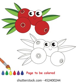 Cranberry to be colored. Coloring book to educate kids. Learn colors. Visual educational game. Easy kid gaming and primary education. Simple level of difficulty. Coloring pages.