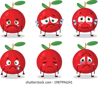 Cranberry cartoon in character with sad expression. Vector illustration