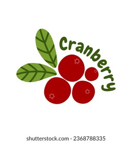 Cranberry cartoon logo. Hand drawn wild berry. Isolated vector illustration on white backgroud