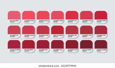 Cranberry Color Palette, Cranberry Color Guide Palette with Color Names. Catalog Samples of Red with RGB HEX codes. plastic, paint, natural Cranberries variations, Fashion Trend Cranberry color Red