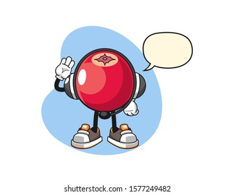 Cranberry costumer cervices with speech bubble cartoon. Mascot Character vector.