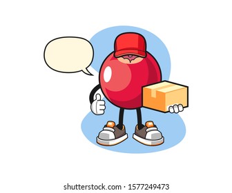 Cranberry courier with speech bubble cartoon. Mascot Character vector.