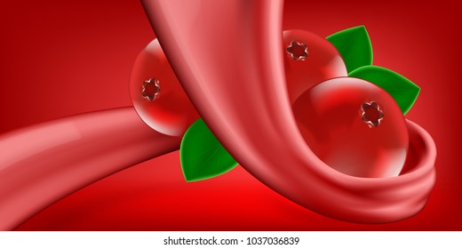 Cranberry or currant in cream or yogurt swirl. Vector illustration for milk products and beverage design high quality art.