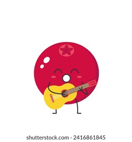 Cranberry cute character cartoon delicious berry plays the guitar sings smile face cheerful kawaii joy happy emotions icon vector illustration.