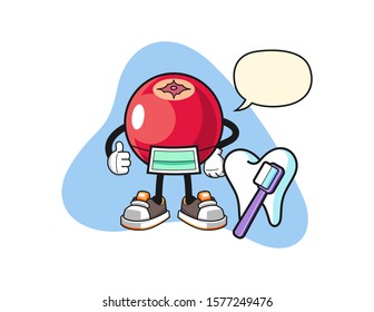 Cranberry dentist with speech bubble cartoon. Mascot Character vector.