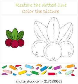 Cranberry. Educational developing game for preschoolers "Trace and color". Vector illustration for children, eps.