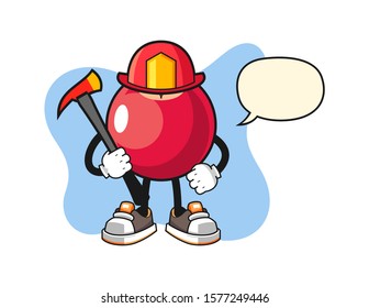 Cranberry firefighter with speech bubble cartoon. Mascot Character vector.