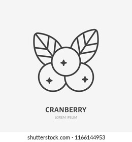 Cranberry flat line icon, forest berry sign, healthy food logo. Illustration of cowberry, lingonberry for natiral food store.