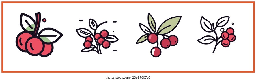 cranberry flat minimal vector logo style silhouette collection - Shutterstock ID 2369960767