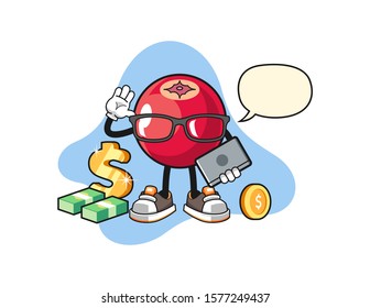 Cranberry freelancer with speech bubble cartoon. Mascot Character vector.