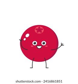 Cranberry greeting hello cute character cartoon delicious berry smile face cheerful kawaii joy happy emotions icon vector illustration.