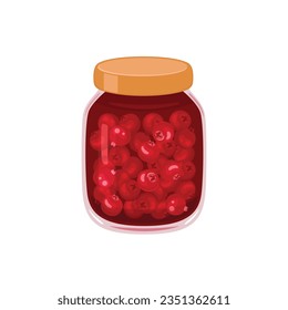 Cranberry jam in glass jar. Vector flat icon of organic sweets. Healthy food illustration.