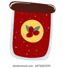Cranberry Jam Jar. Vector Illustration