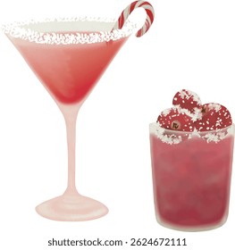 Cranberry Jell-O Shots, Santa Hat Cocktail, vector, watercolor, printable illustration, party drinks, bar cocktails, cocktail set, for menu