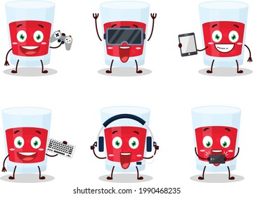 Cranberry juice cartoon character are playing games with various cute emoticons. Vector illustration