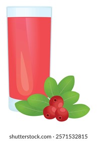 Cranberry juice with a fresh cranberries beside glass, vector