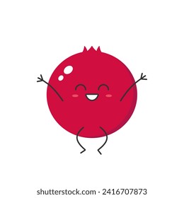 Cranberry jump joy cute character cartoon delicious berry smile face cheerful kawaii happy emotions icon vector illustration.