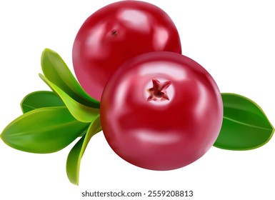 Cranberry with leaves isolated on white background with full depth of field