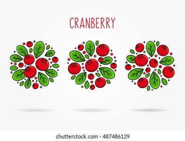Cranberry line art vector illustration. Cranberry round labels creative concept. Graphic design for poster, banner, placard. Template layout with text and berries.

