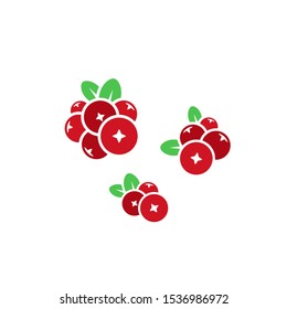 Cranberry. Logo. Isolated cranberries with leaves on white background. Red foxberry. Vector illustration