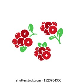 Cranberry. Logo. Red berries. Isolated cranberry with leaf on white background. Healthy food 