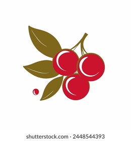 Cranberry Logo Ilustración vectorial Fruta, Baya roja, Saludable, Comida, Icono.