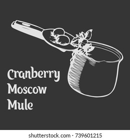 Cranberry Moscow Mule.Hand drawn vector illustration on the dark grey bg
