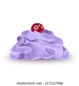 Cranberry on top of Whipped cream for ice cream, yogurt, cupcake, cake. Detailed 3d Illustration Isolated On White. Design Element For Web Or Print Packaging. Vector Illustration.