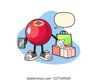 Cranberry online shopping with speech bubble cartoon. Mascot Character vector.