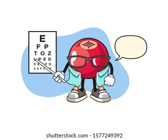 Cranberry optician with speech bubble cartoon. Mascot Character vector.