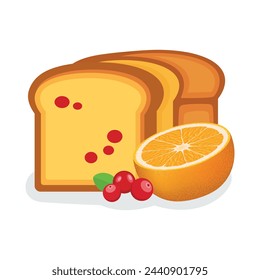 Cranberry Orange Bread icon vector isolated on a white background. Sweet delicious bread with fresh orange and cranberries vector illustration. Cranberry Orange Bread loaf graphic design element