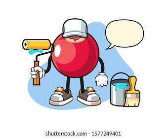 Cranberry painter with speech bubble cartoon. Mascot Character vector.
