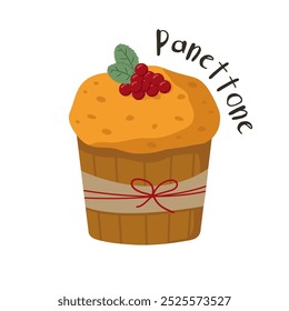 Cranberry panettone for Christmas in vector. A doodle-style Christmas pie.