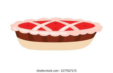 Cranberry pie semi flat color vector object. Holiday dessert. Full sized item on white. Preparing dish for Thanksgiving dinner. Simple cartoon style illustration for web graphic design and animation