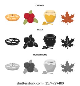 Cranberry, pumpkin pie, honey pot, maple leaf.Canada thanksgiving day set collection icons in cartoon,black,monochrome style vector symbol stock illustration web.