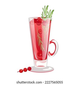 Cranberry punch.Winter, Christmas drink in a glass, with cranberries and rosemary.