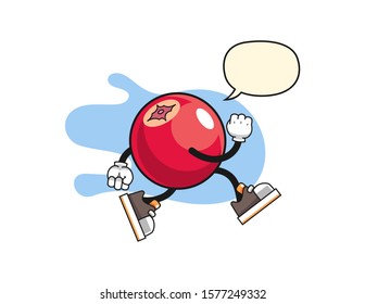 Cranberry run with speech bubble cartoon. Mascot Character vector.