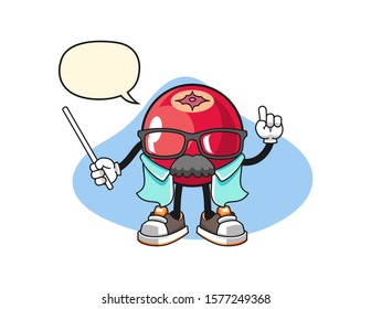 Cranberry scientist professor with speech bubble cartoon. Mascot Character vector.
