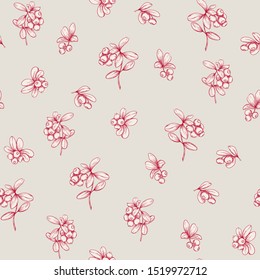 Cranberry. Seamless pattern, background. Graphic drawing, engraving style. Vector illustration.	