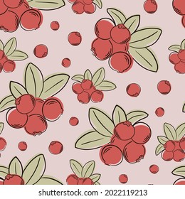 Patrón sin fisuras de Cranberry. Rama con bayas rojas y hojas verdes. Bonitos elementos de diseño de comida y naturaleza, perfectos para impresiones y patrones