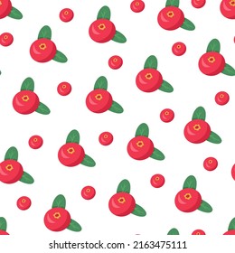 Cranberry seamless pattern. Vector Illustration for printing, backgrounds, covers, packaging, greeting cards, posters, stickers, textile and seasonal design. Isolated on white background.