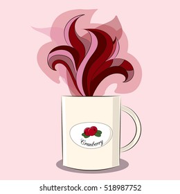 Cranberry tea big cup. Mug of hot fruit tea on the pink background.